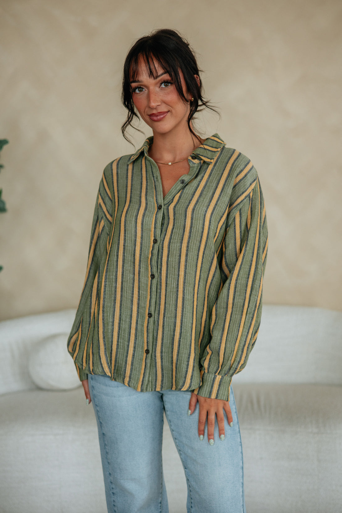 Devann Striped Button Down