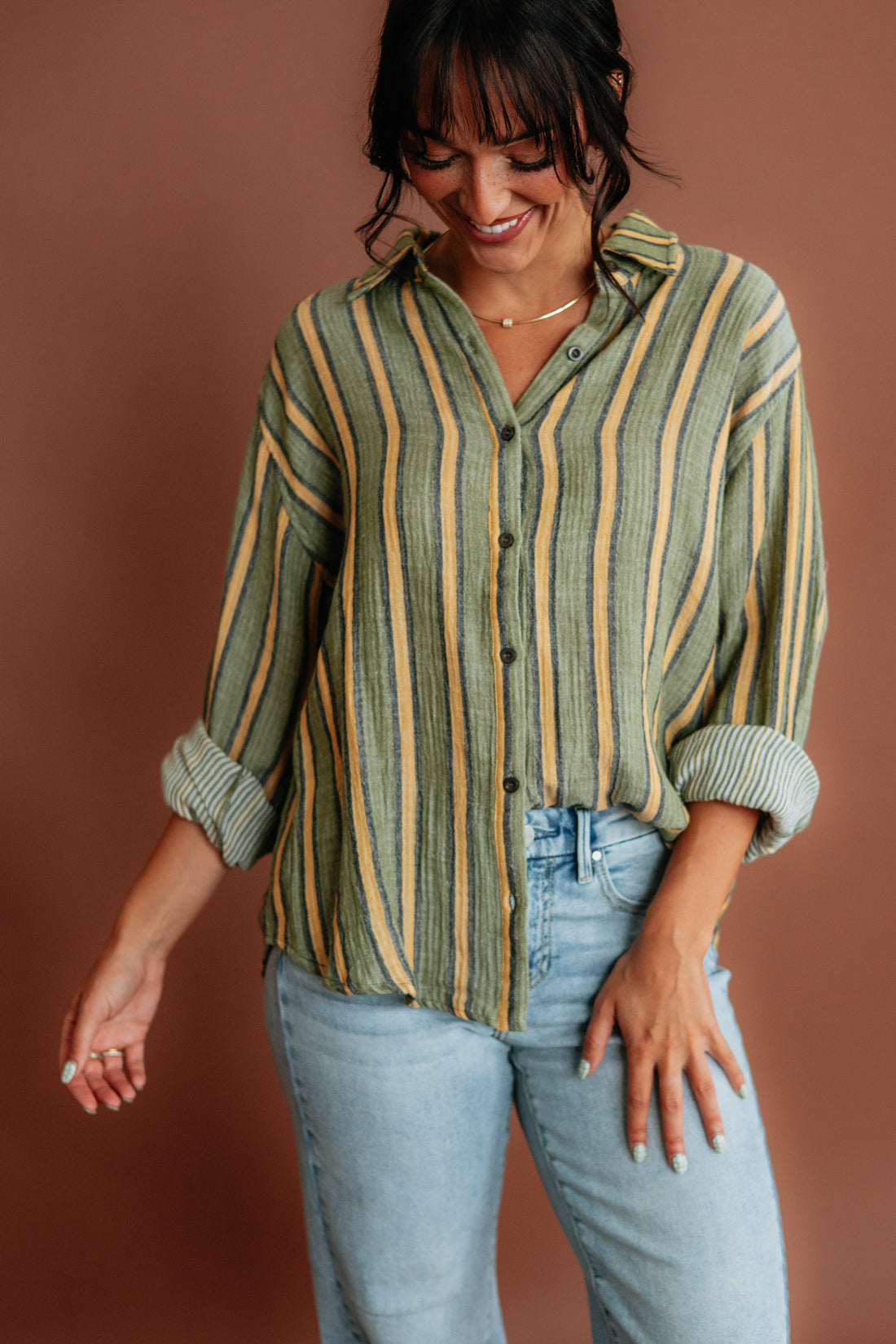 Devann Striped Button Down