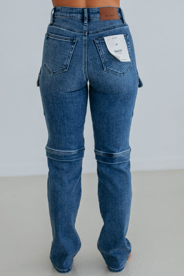 Tracey Hidden Cargo Jeans - Dark Wash