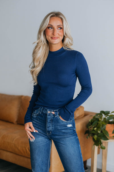 Trey Mock Neck Top - Dark Cobalt