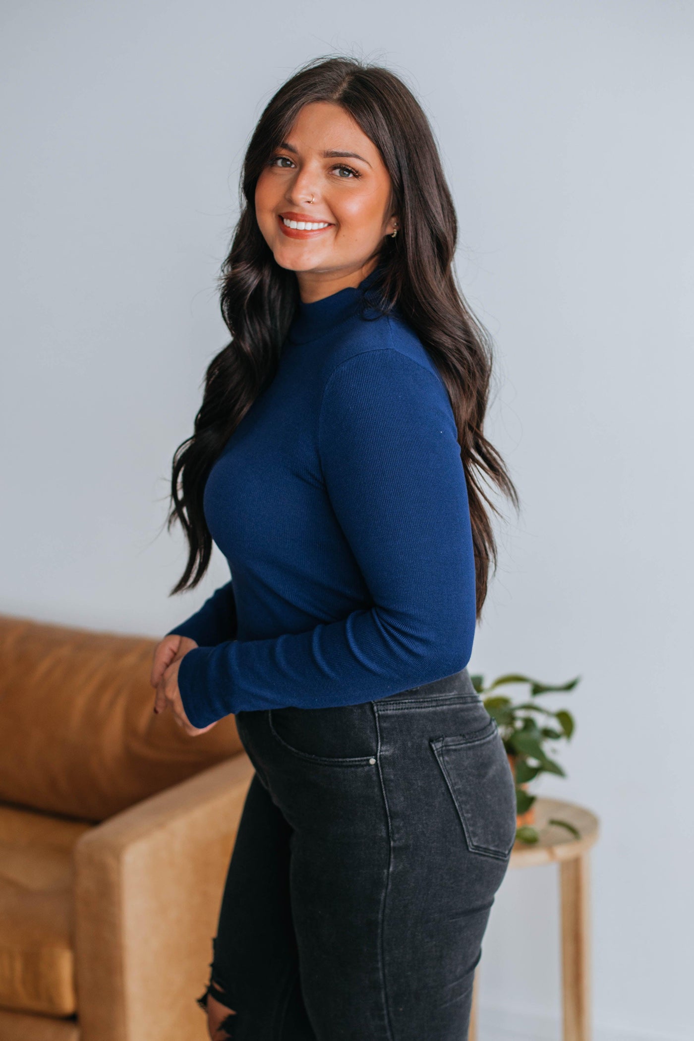 Trey Mock Neck Top - Dark Cobalt