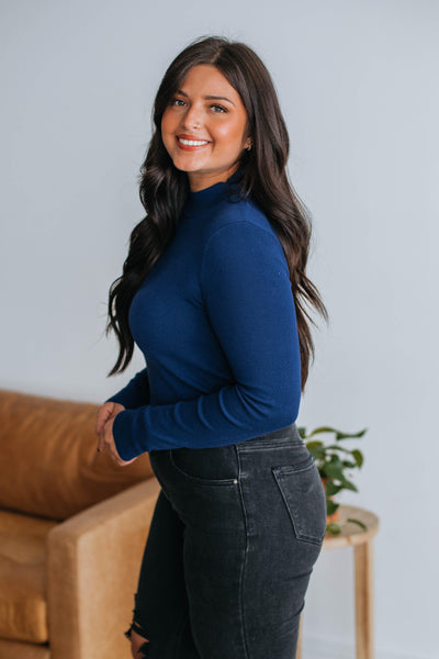 Trey Mock Neck Top - Dark Cobalt