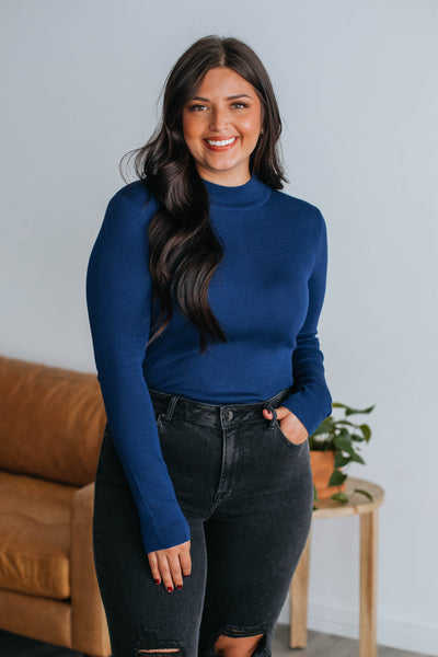 Trey Mock Neck Top - Dark Cobalt