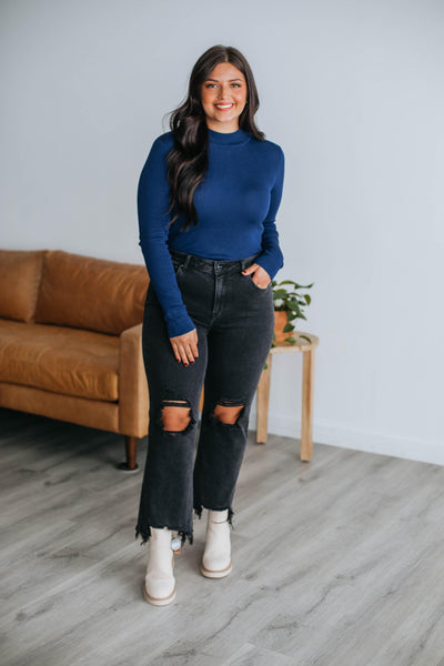 Trey Mock Neck Top - Dark Cobalt