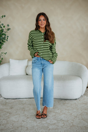 Brooke Striped Cardigan - Moss Mix