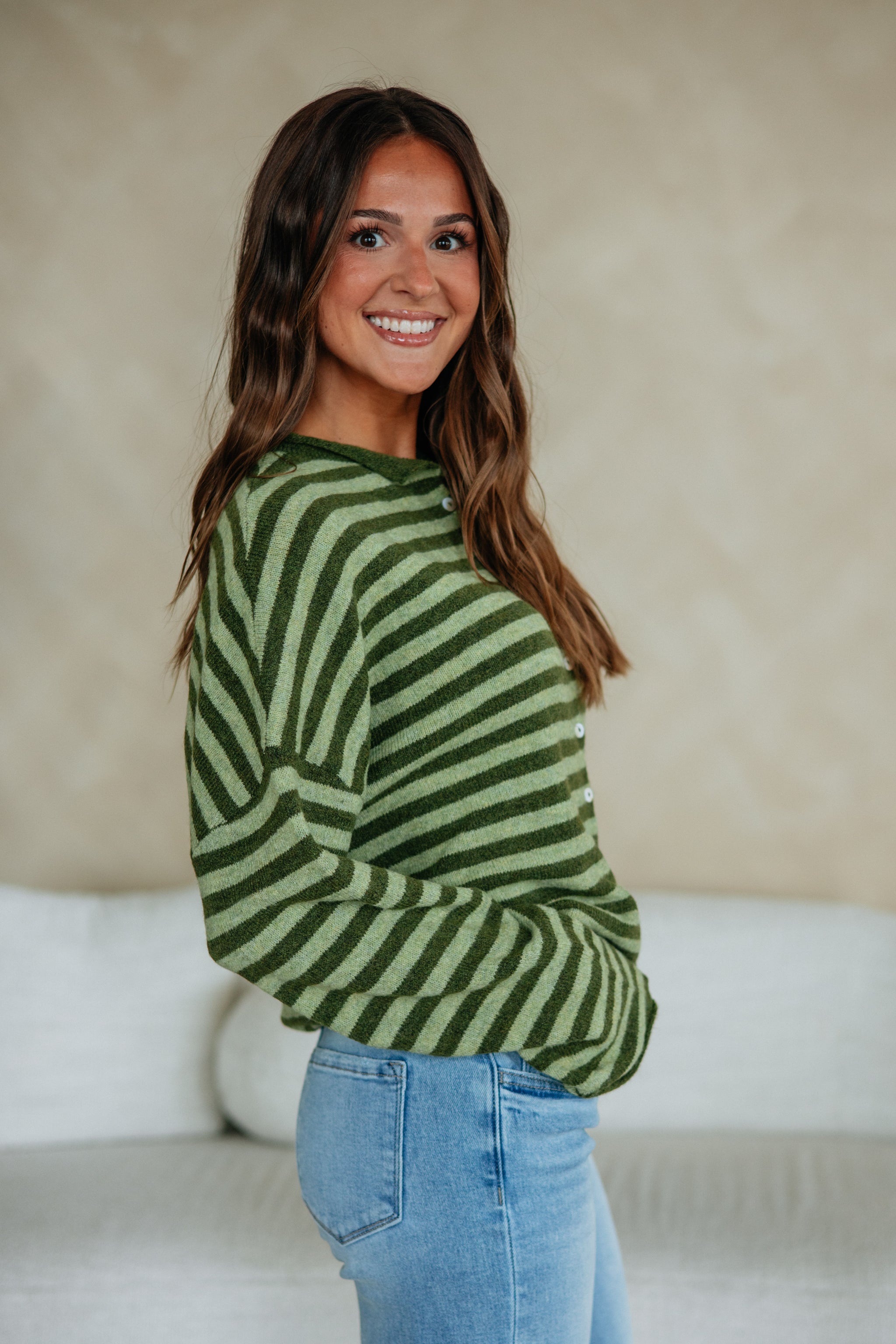 Brooke Striped Cardigan - Moss Mix