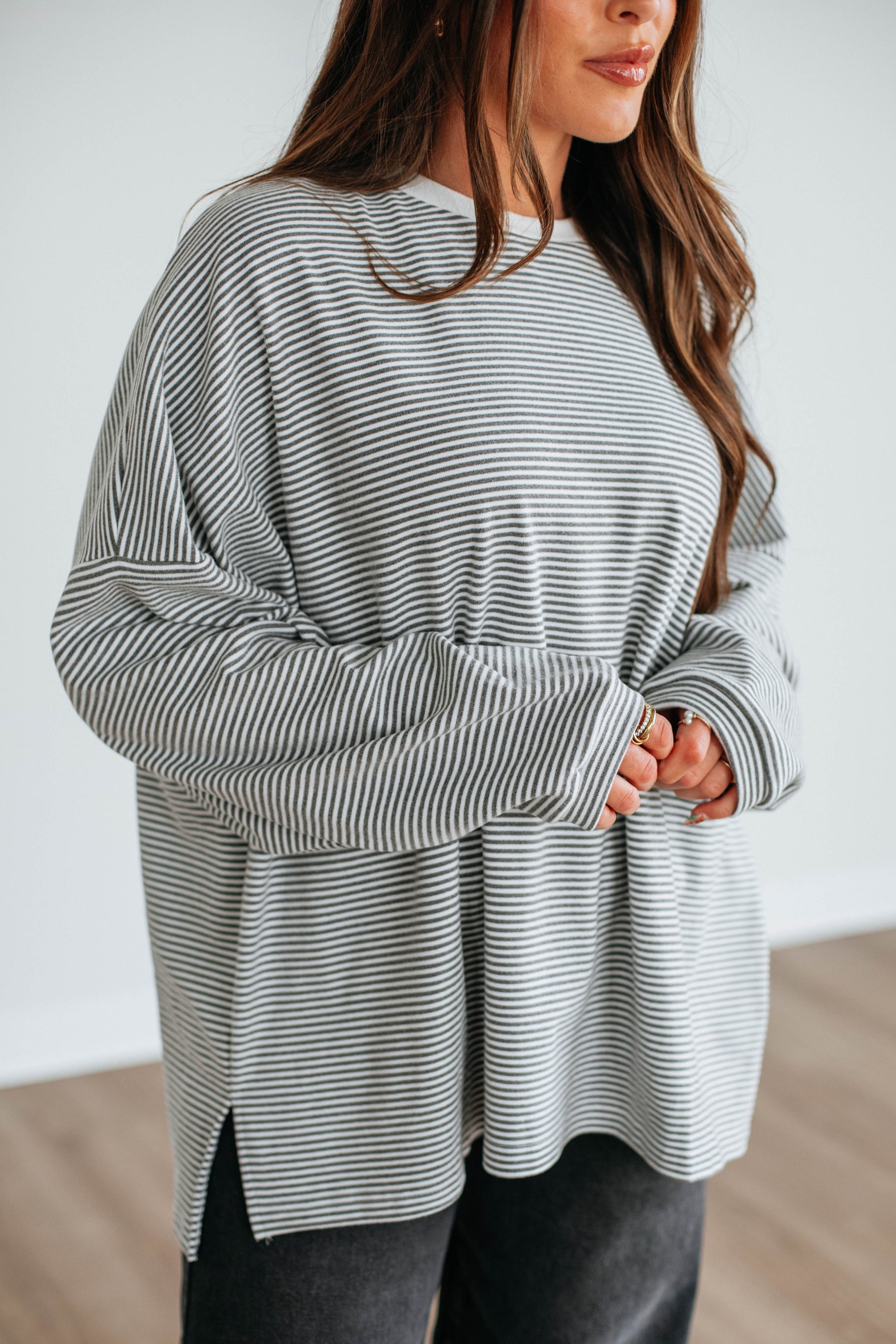 Cayla Striped Top - Charcoal Mix