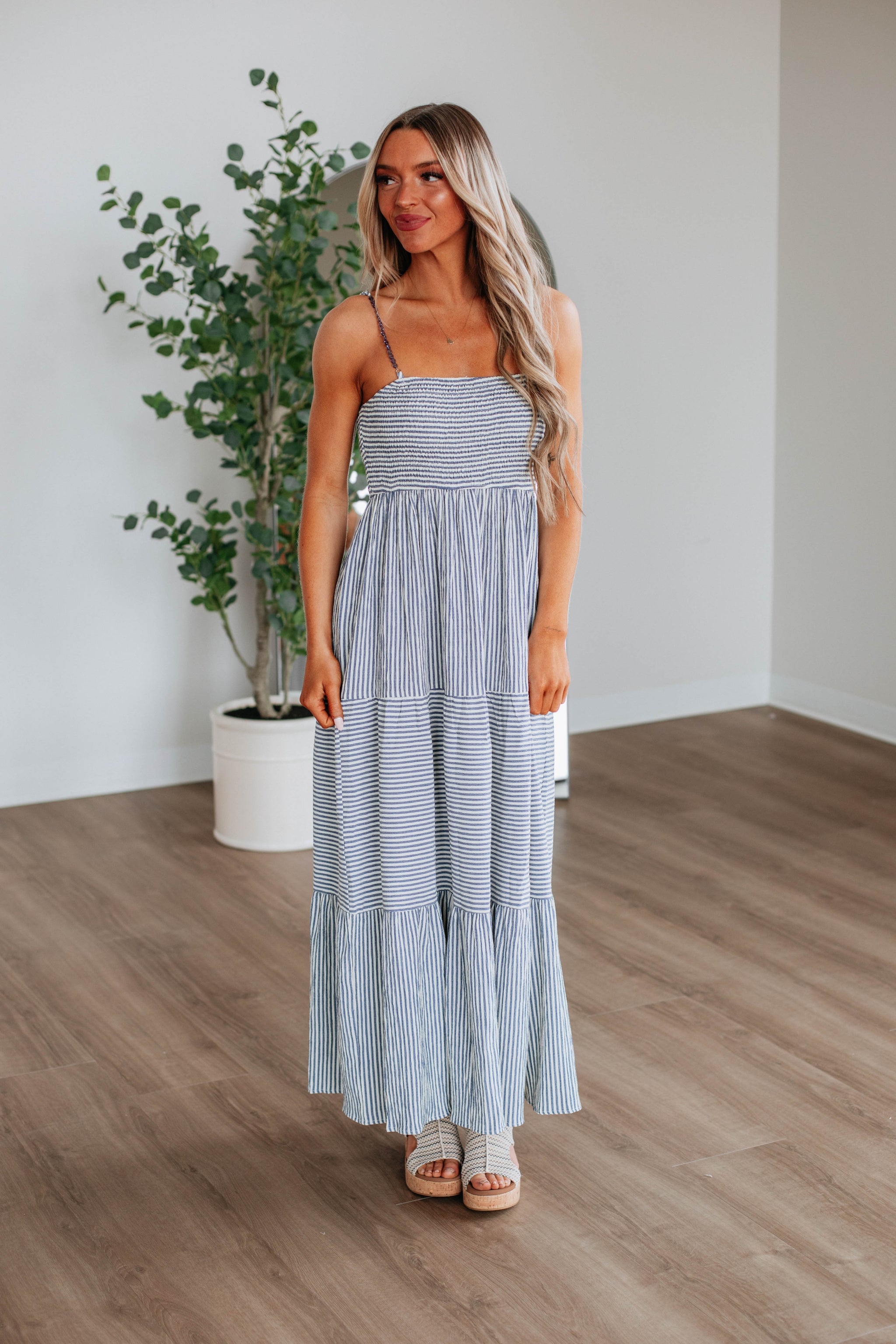 Shaylee Striped Dress - Steel Blue