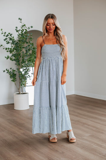 Shaylee Striped Dress - Steel Blue