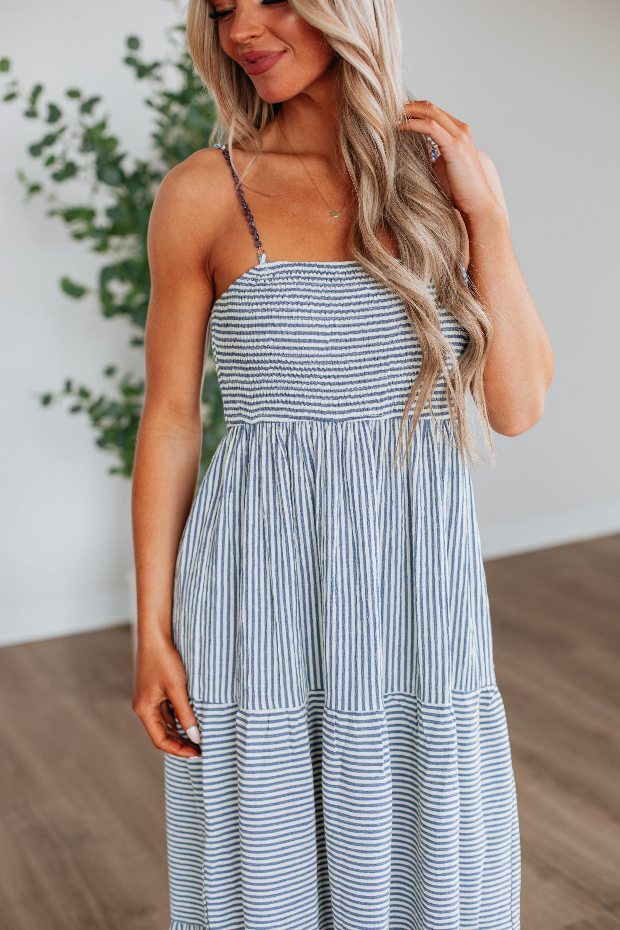 Shaylee Striped Dress - Steel Blue