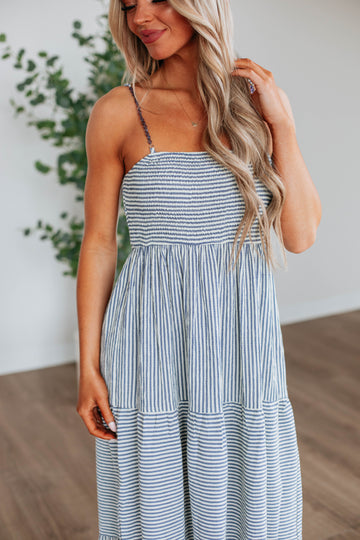 Shaylee Striped Dress - Steel Blue