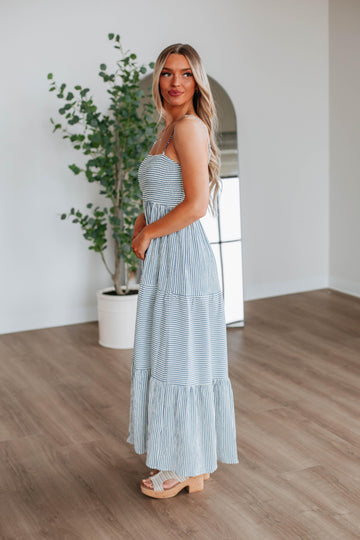 Shaylee Striped Dress - Steel Blue