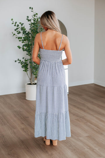 Shaylee Striped Dress - Steel Blue