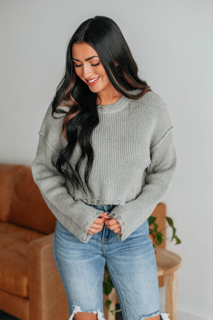 Vera Cropped Sweater - Grey