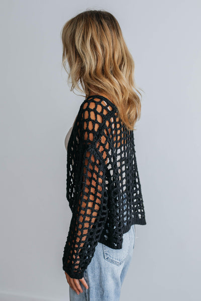 Verity Crochet Cardigan - Black