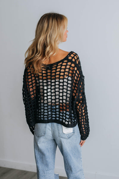 Verity Crochet Cardigan - Black