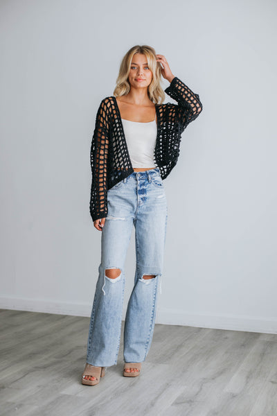 Verity Crochet Cardigan - Black
