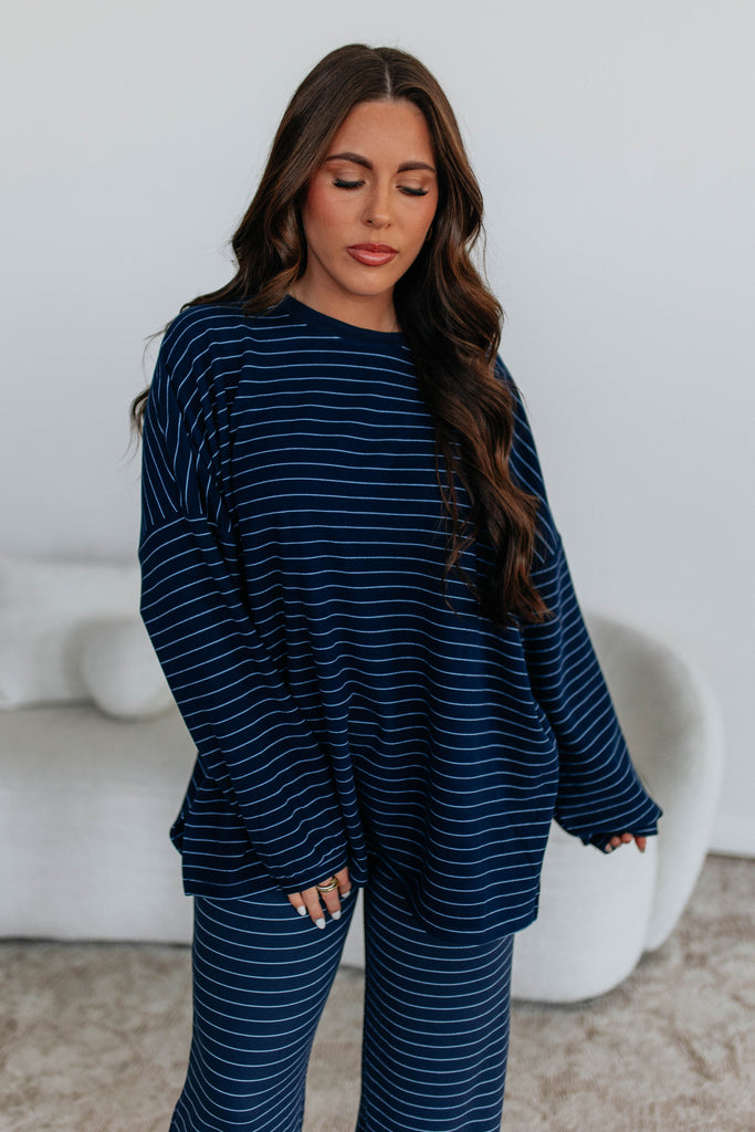 Cayla Striped Top - Navy Mix