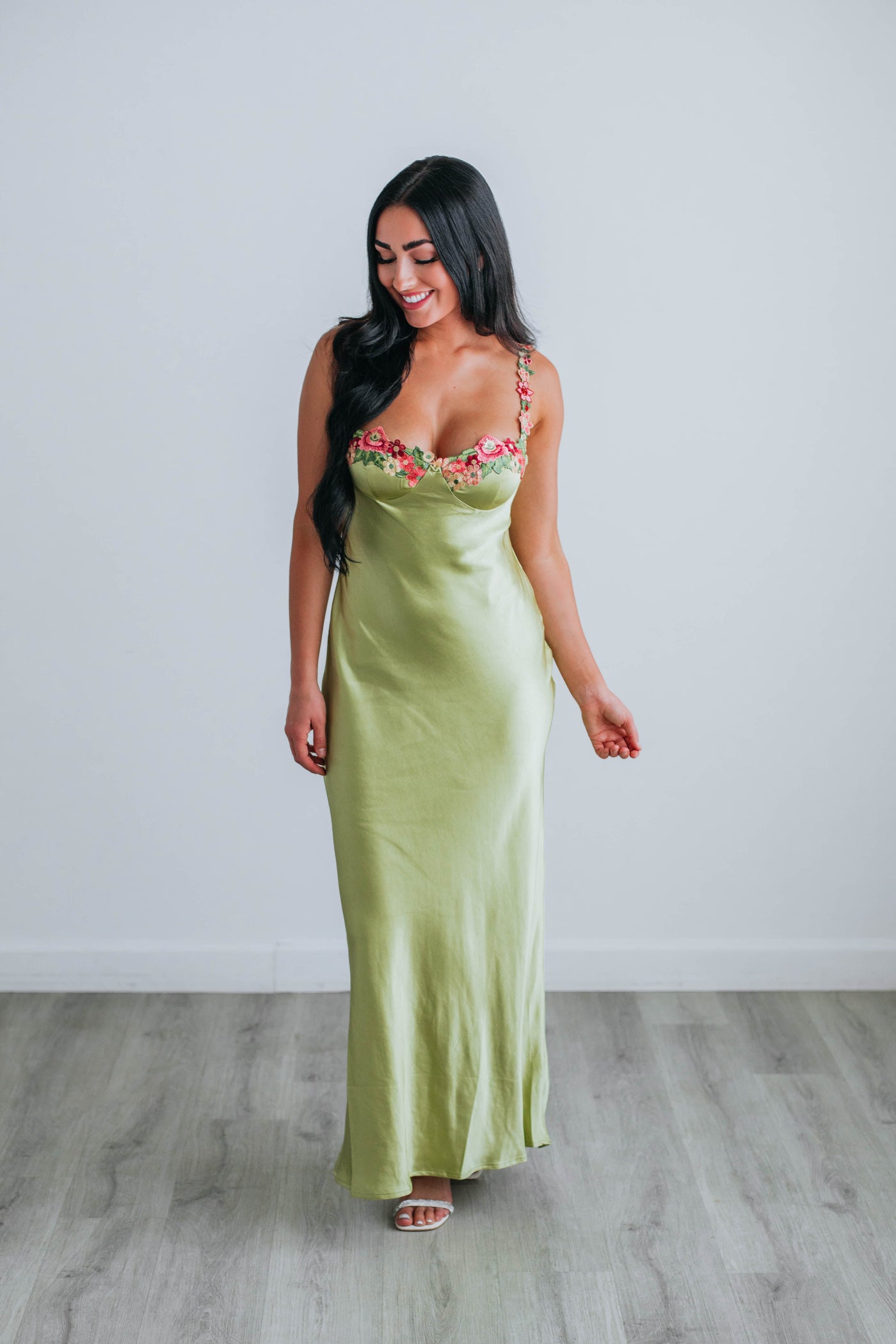 Yannah Satin Dress - Lime