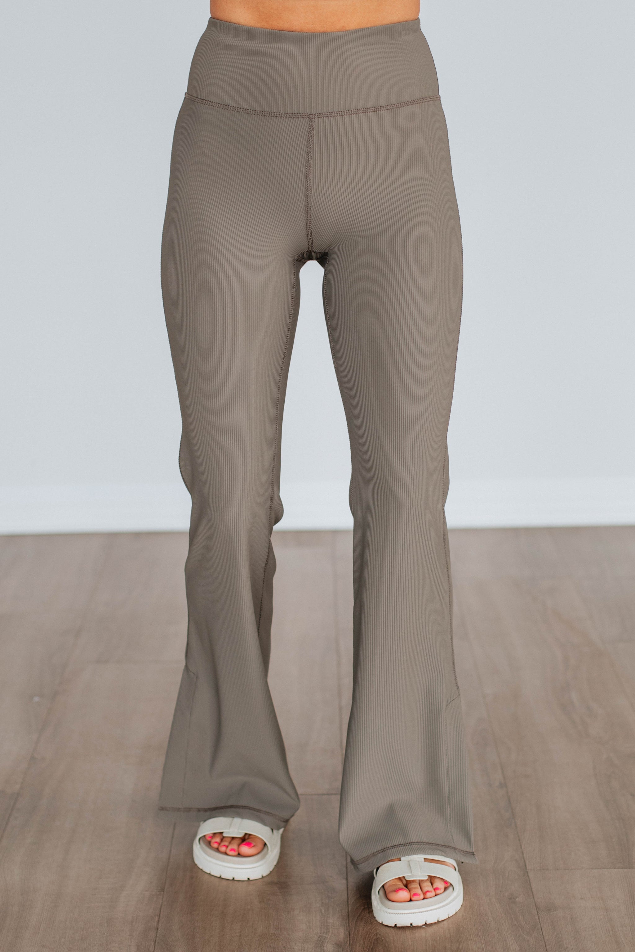 Zinia Ribbed Flare Leggings - Mink