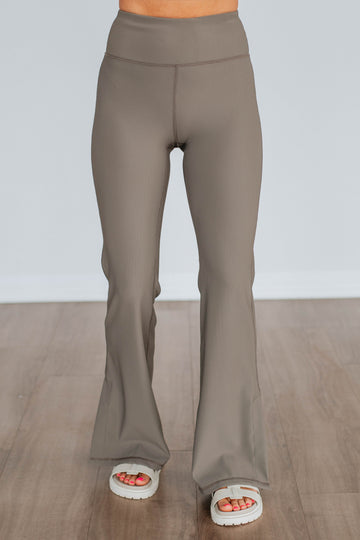 Zinia Ribbed Flare Leggings - Mink