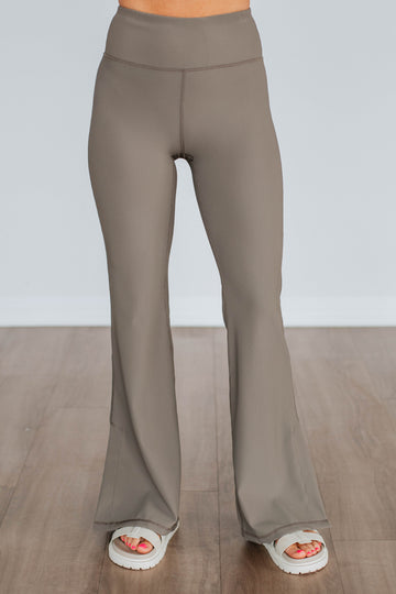 Zinia Ribbed Flare Leggings - Mink
