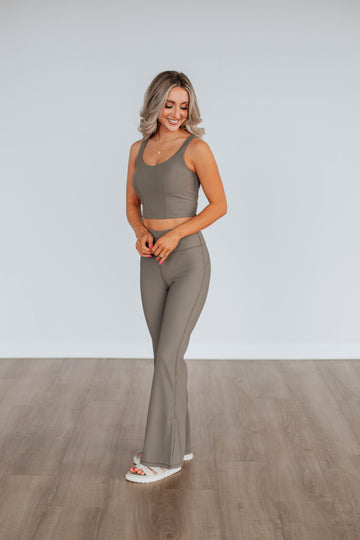 Zinia Ribbed Flare Leggings - Mink