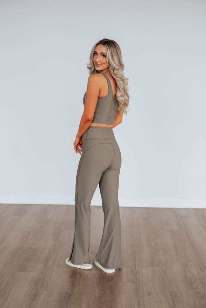 Zinia Ribbed Flare Leggings - Mink