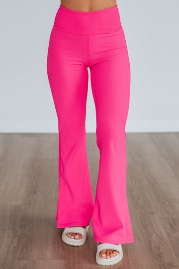 Zinia Ribbed Flare Leggings - Hot Pink
