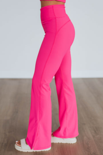 Zinia Ribbed Flare Leggings - Hot Pink
