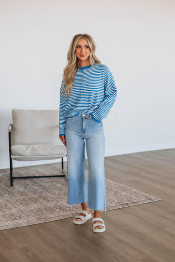 Zoelle Striped Cardigan - Royal Blue Mix