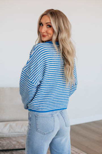 Zoelle Striped Cardigan - Royal Blue Mix