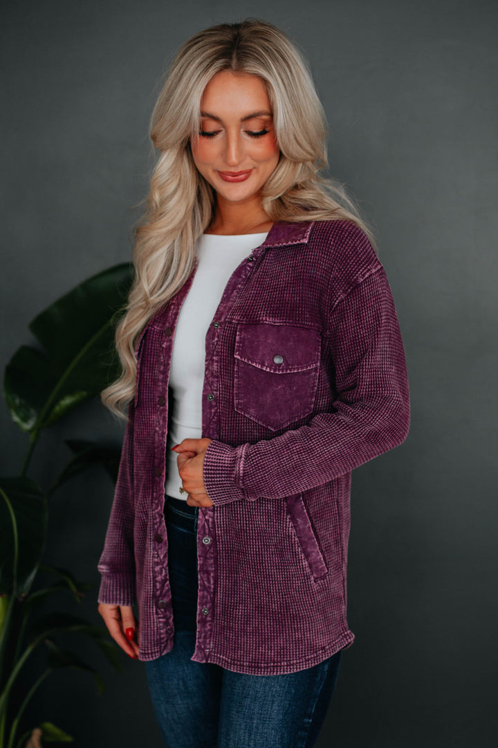 Zolee Waffle Knit Shacket - Deep Plum