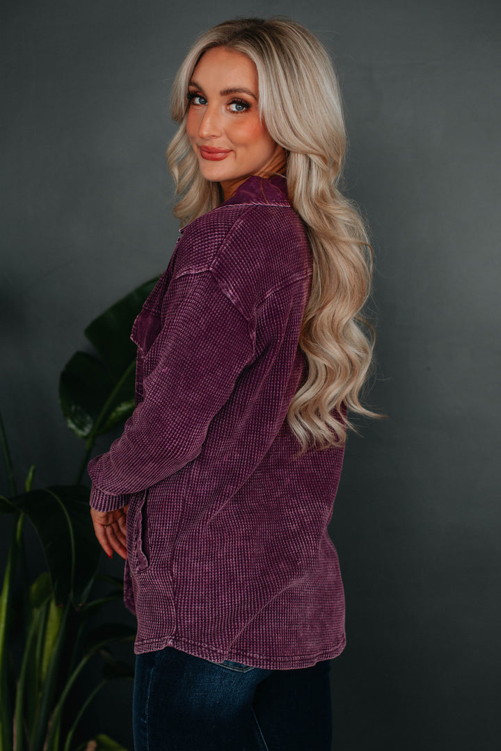 Zolee Waffle Knit Shacket - Deep Plum