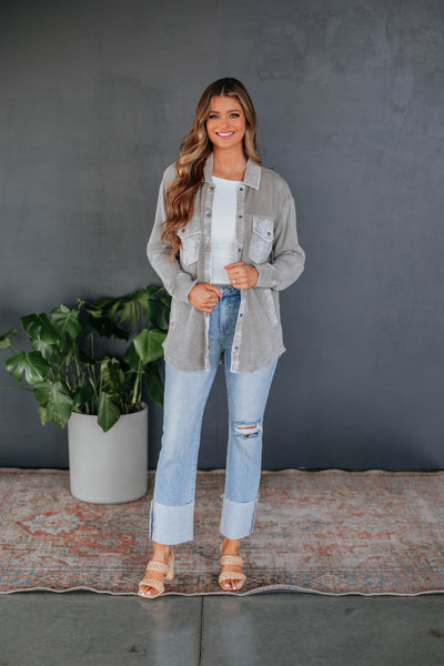 Zolee Waffle Knit Shacket - Stone