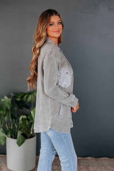 Zolee Waffle Knit Shacket - Stone