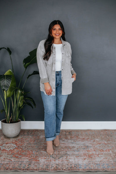 Zolee Waffle Knit Shacket - Stone