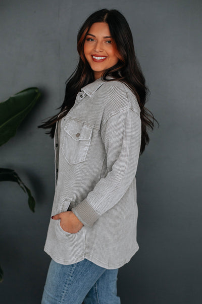 Zolee Waffle Knit Shacket - Stone