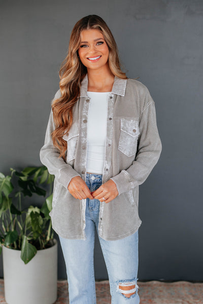 Zolee Waffle Knit Shacket - Stone