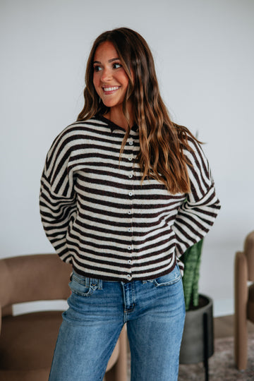 Brooke Striped Cardigan - Dark Wine Mix