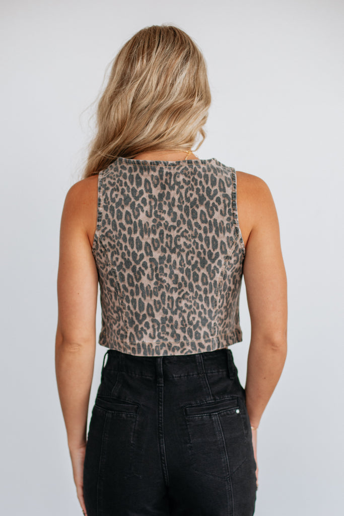 Rebel Hidden Denim Vest - Cheetah