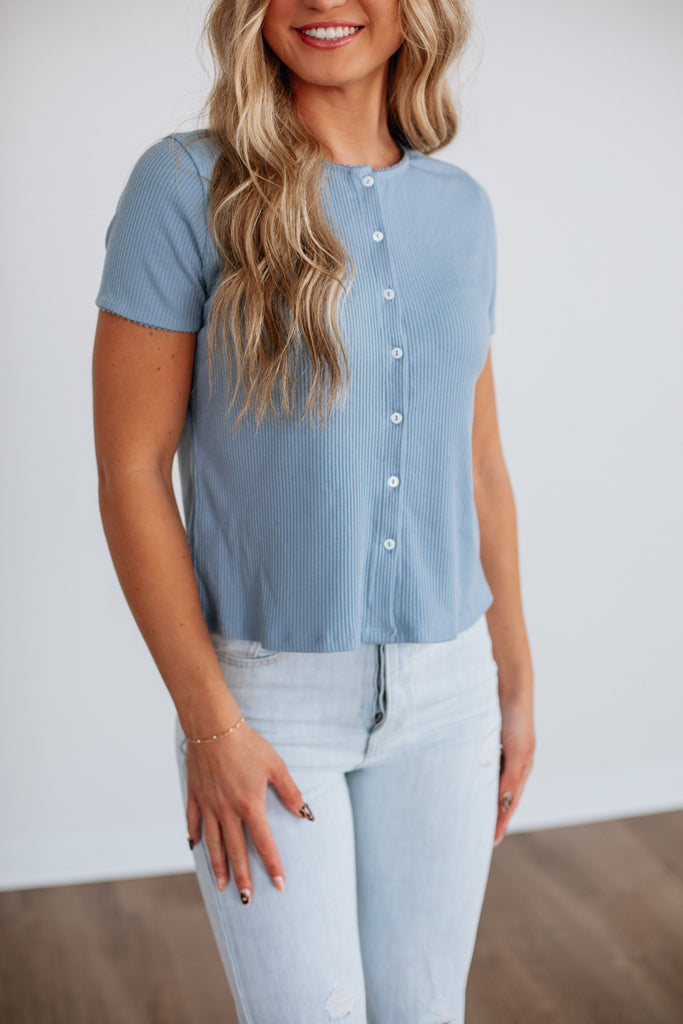 Charisse Ribbed Top - Sky Blue