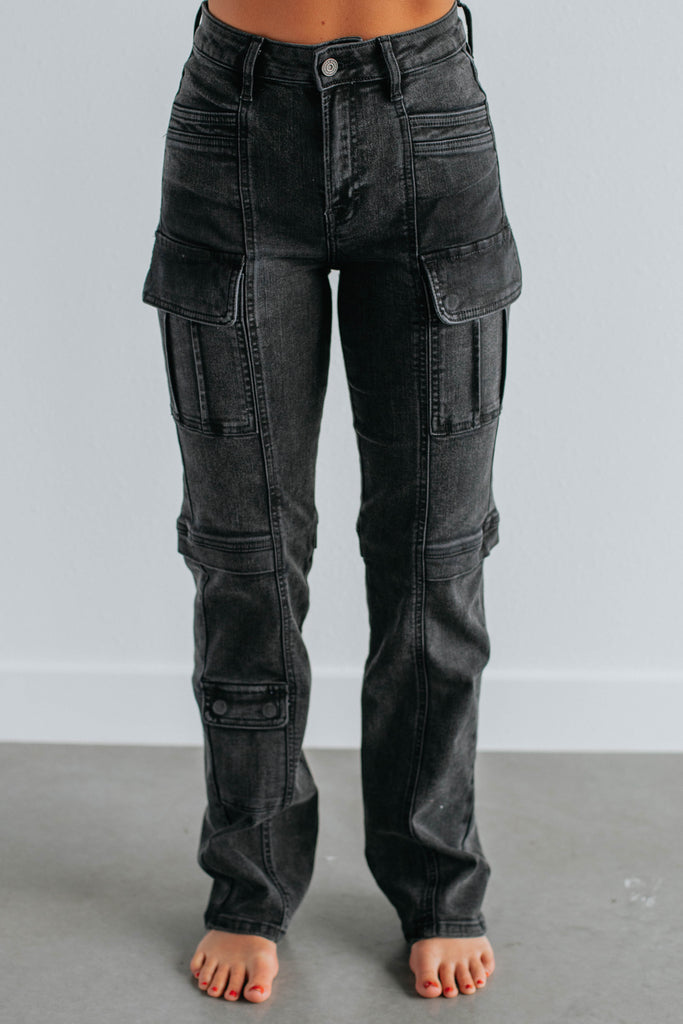 Tracey Hidden Cargo Jeans - Vintage Black – Wild Oak Boutique